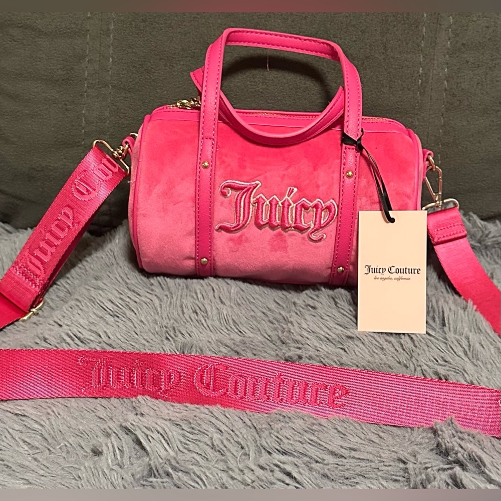 NWT Juicy Couture Queen Of Everything Mini Barrel Velour Crossbody - Free Love